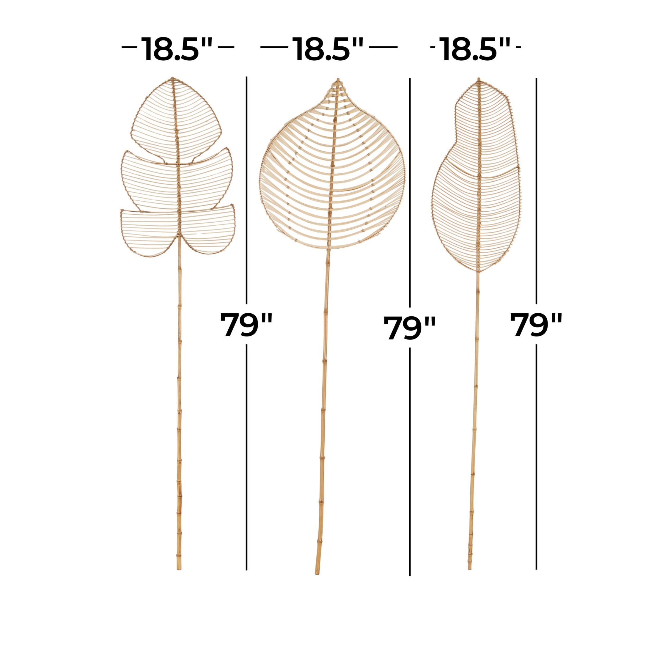 79" Palm Tree Handmade Tall Woven Leaf Stick Rattan Natural Foliage Branch Bouquet with Varying Shapes, by DecMode (3 Count)