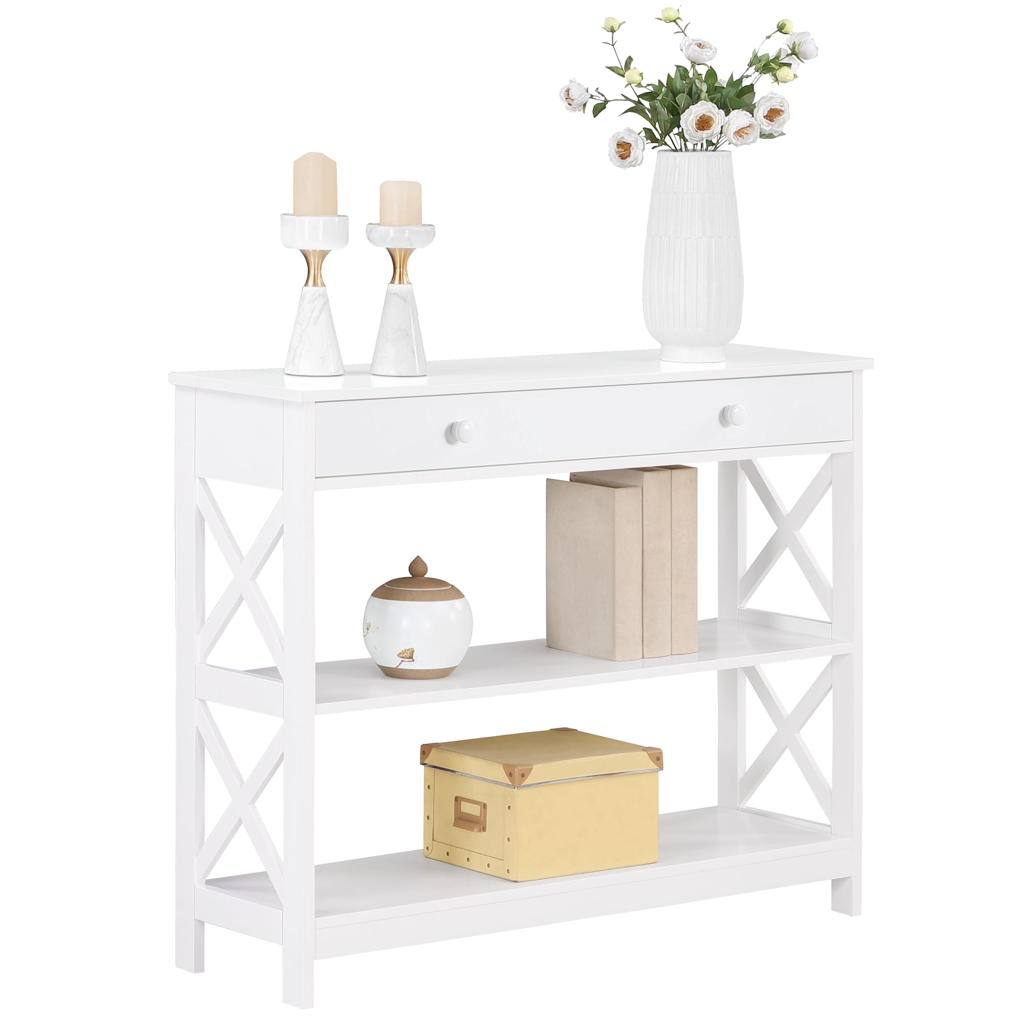 Convenience Concepts Oxford 1 Drawer Console Table with Shelves, White