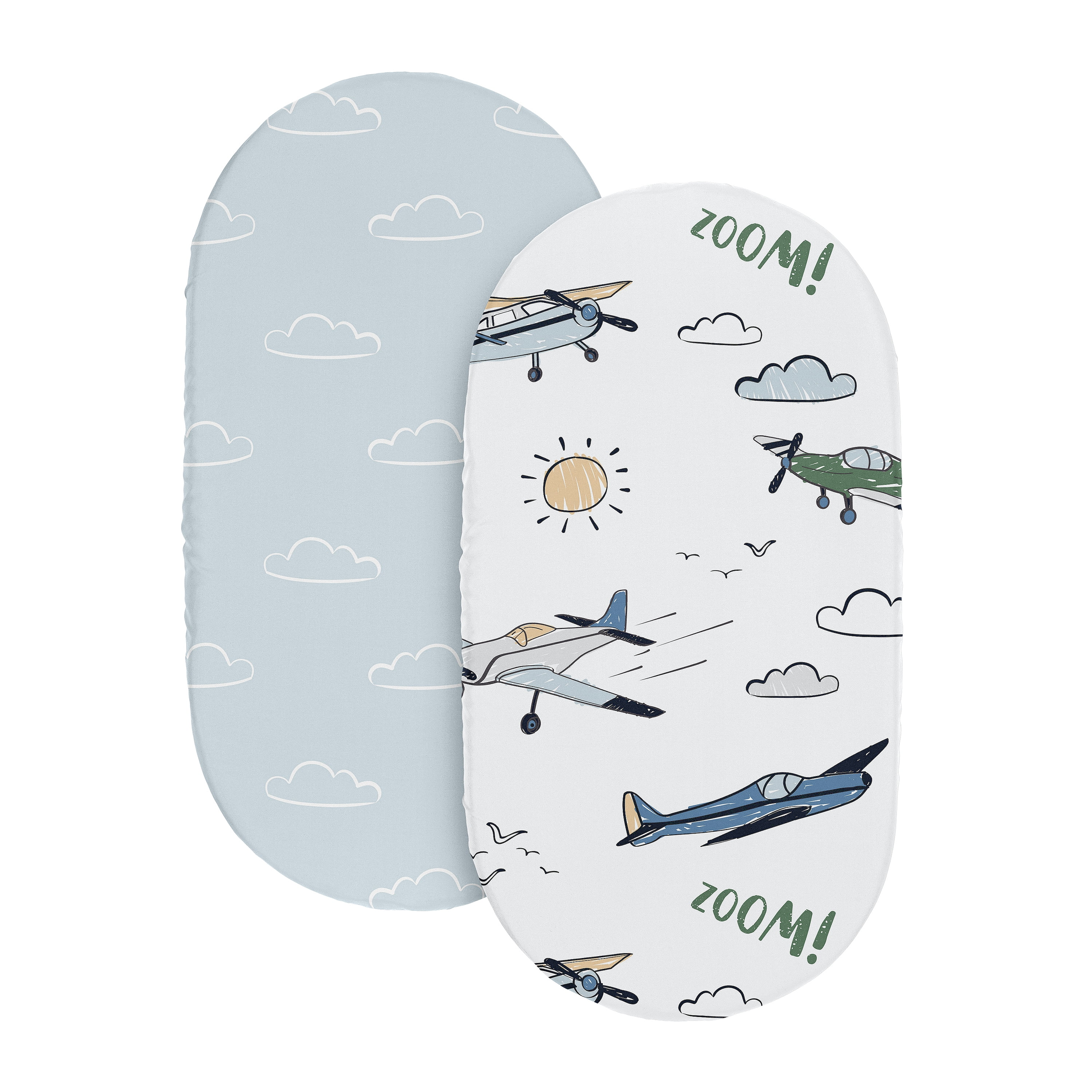 Sweet Jojo Designs Airplane Green and Blue Boy Baby Bassinet Fitted Sheets Set 2 Piece