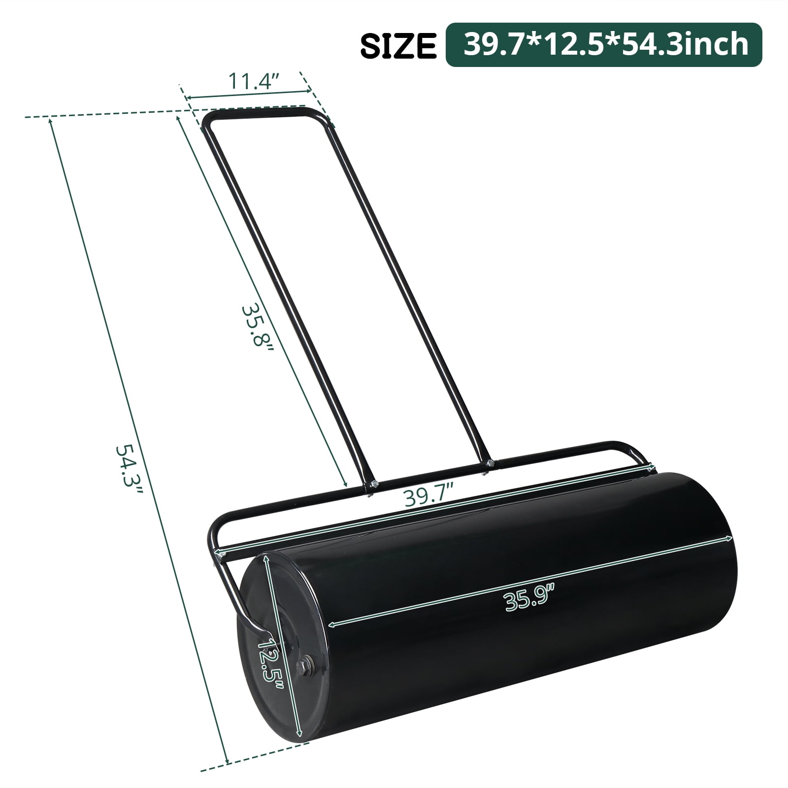 36in Cylindrical Iron Lawn Roller, Black