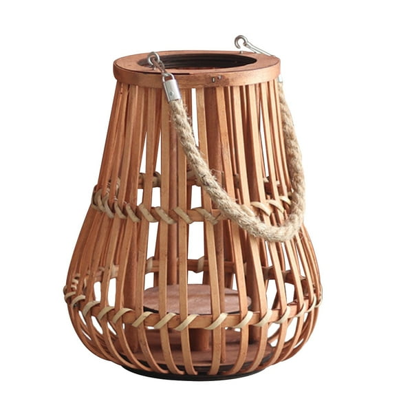 GOOHOCHY Farol colgante retro, farol hueco de bambú y ratán, portavelas