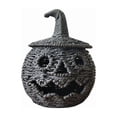 thumbnail image 2 of Halloween Pumpkin Decorations Indoor Black Woven Jack O Lantern Storage Basket with Lid Hollow Pumpkin Tabletop Ornament Rustic Spooky Centerpiece for Mantel Tiered Tray Farmhouse Home Decor, 2 of 9