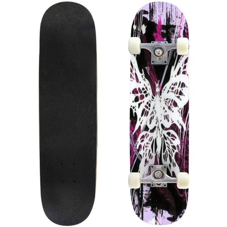 pictorial grunge with white and pink butterflies and flowers see jpg Outdoor Skateboard Longboards 31 x8  Pro Complete Skate Board Cruiser price history on PriceWatchPro