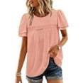 thumbnail image 2 of YHAJDS Womens Summer Tops Trendy Short Sleeve V Neck Eyelet Detail Casual Button Down Shirt, 2 of 5