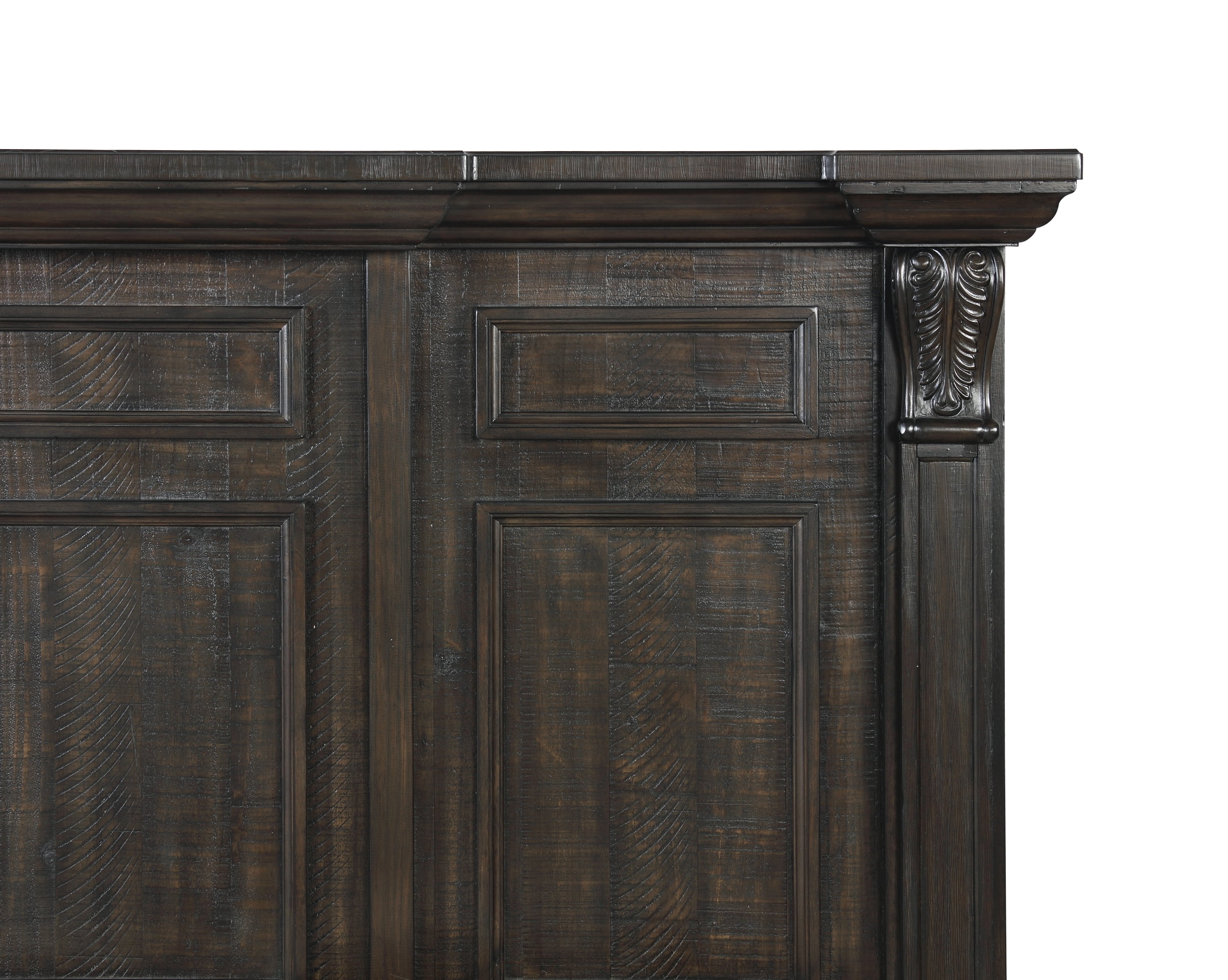Farson Distressed Dark Walnut Finish Wood Panel Queen Bed, Dresser, Mirror, Nightstand