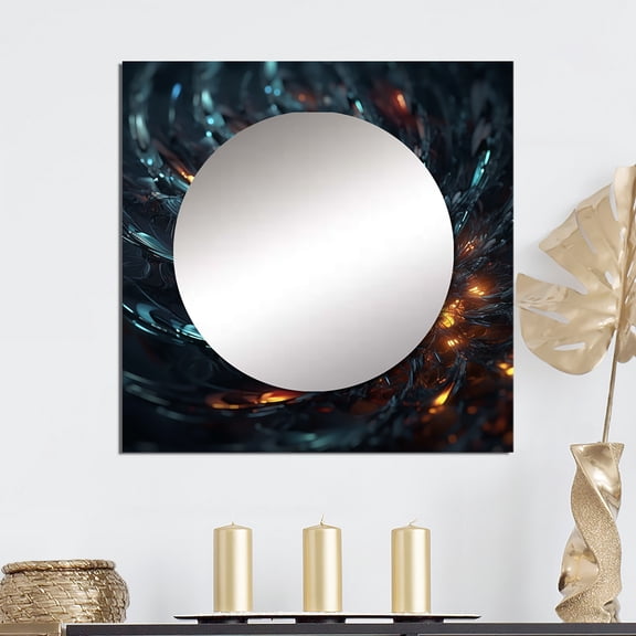 Designart "Galactic Infinite Grid" Space Blue Large Square Mirror - Square Bedroom Mirror Printed Wall Decor - Modern Square Printed Wall Mirror Art