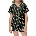 thumbnail image 2 of MIASHUI Ensemble de Pyjama 2 Pcs pour Filles à Imprimé Floral, Manches Courtes et Shorts, Noir, 10-11 Ans, 2 of 4