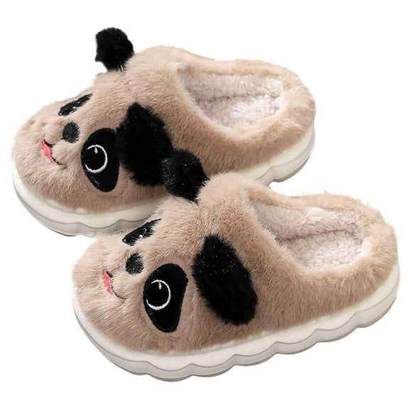 Dakaela Girls Boys Slippers for Toddler Kids Cute Fuzzy Animal House Shoes Plush Bedroom Slides Brown