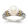 thumbnail image 1 of 14K Two-Tone Gold Ring Band Pearl Yellow Freshwater White, 1 of 5