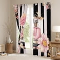 thumbnail image 3 of Pink Floral Blackout Curtains Modern Fashion Girly Curtains Romantic Makeup Themed Bedroom Curtains Black White Stripe Window Curtains Women Perfume Print Curtains,104"Wx84"L, 3 of 6