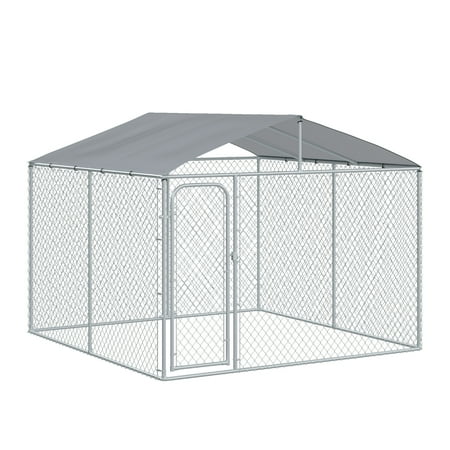 Pawhut 10 Lx10 Wx6 H Large Outdoor Dog Kennel Playpen Galvanized Pet Exercise House Cage With Canopy Roof Silver Canada Pawhut 10 Lx10 Wx6 H Large Outdoor Dog, Outdoor Dog Playpen With Roof