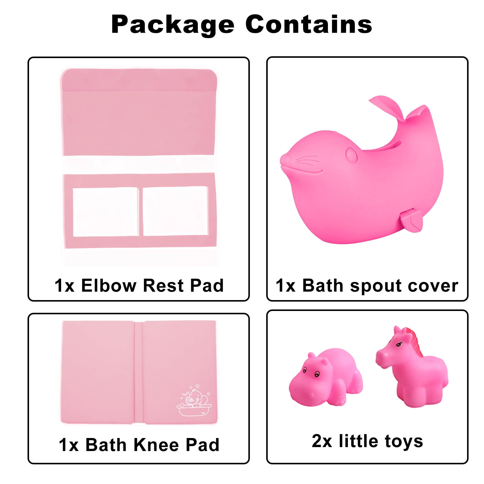 Bath Kneeler and Elbow Rest Pad Set with Toy Organizer - Bath Tub Pad - Bath Spout Cover Pink Sea Lions