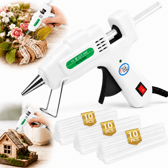 Emlimny Mini Hot Glue Gun with 30 Glue Sticks, Fast Heating Hot Melt Gun, 20W Glue Gun Kit, Lightweight Craft Gun for DIY, Home Repairs, Kids' School Projects, White