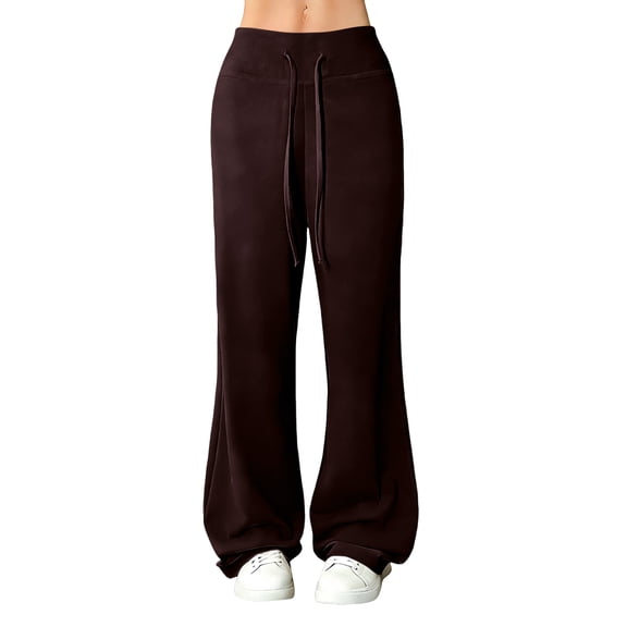 Flare Yoga Pants for Women Bootcut Straight Leg Leggings Drawstring High Waisted Yoga Pants Coffee M