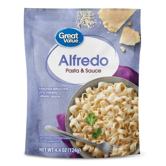 Great Value Alfredo-Style Pasta and Sauce, 4.4 oz (Shelf-Stable Pouch, Packaged Meal)