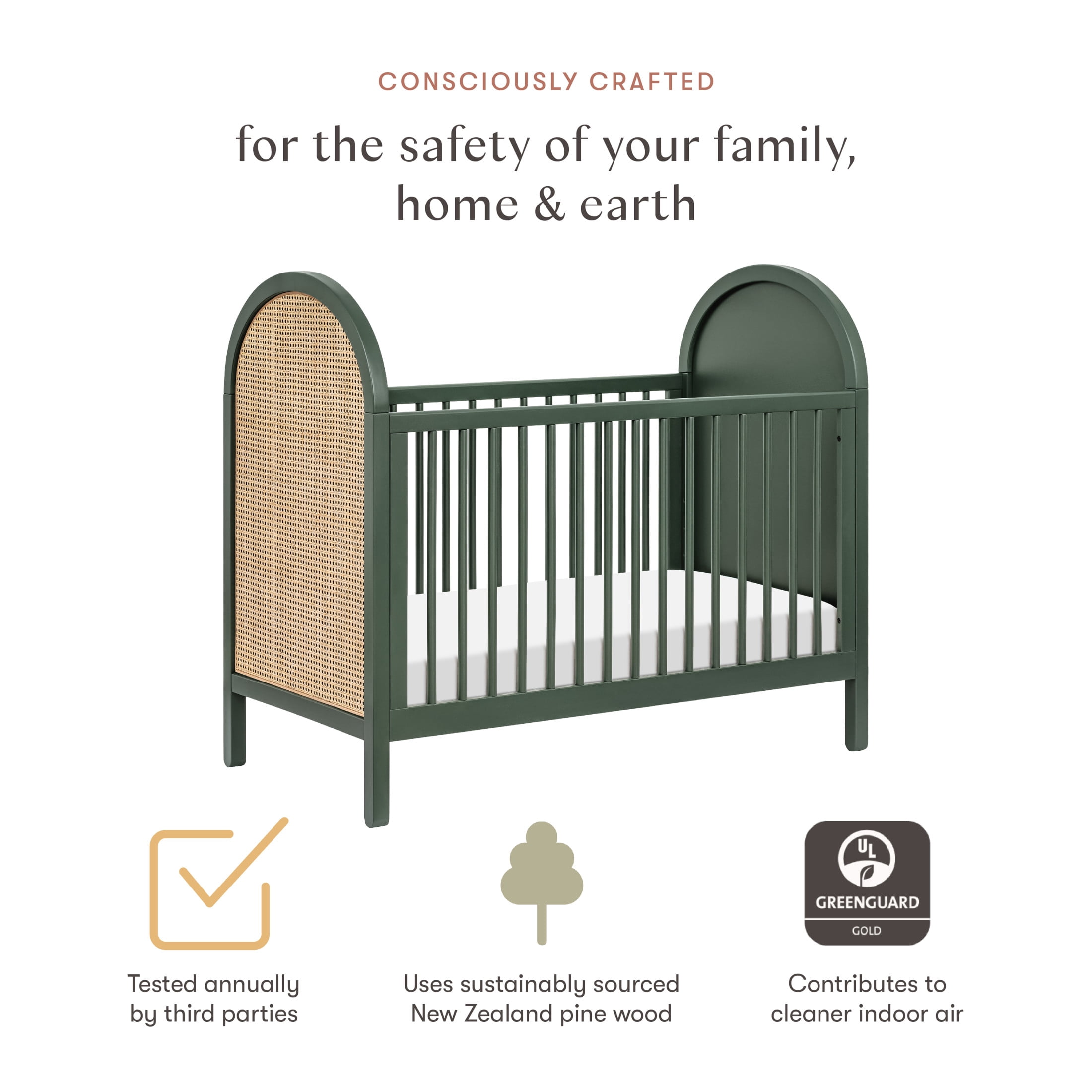 Babyletto Bondi Cane 3-in-1 Convertible Crib with Toddler Bed Conversion Kit