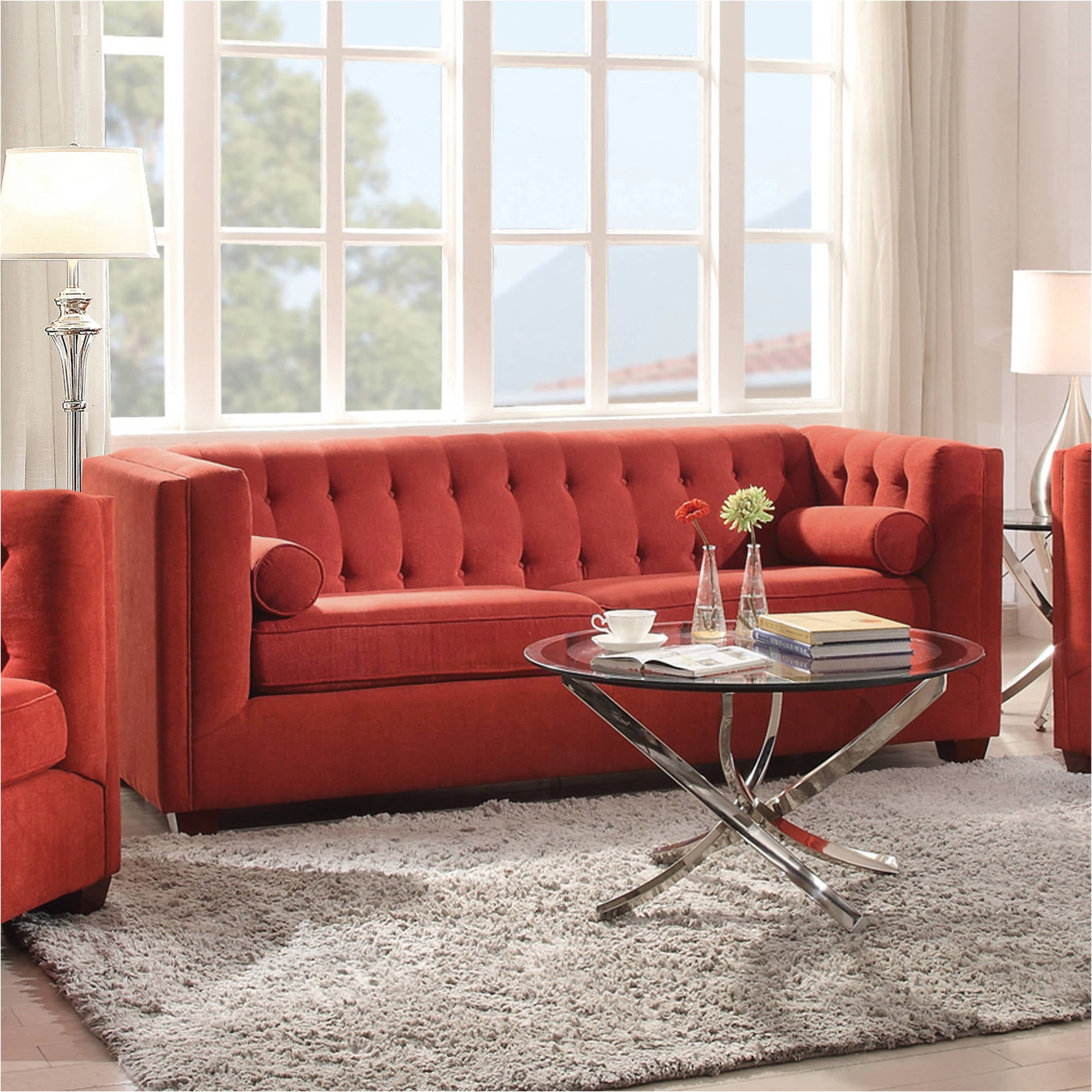 Coaster 504907 Cairns Microvelvet Upholstered Sofa In Crimson Finish