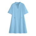 thumbnail image 6 of Guieoi Summer Dresses for Women V-Neck Short-Sleeve Cotton-Linen Casual Straight-Cut Solid-Color Dress with Pockets Blue S, 6 of 7