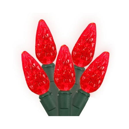 Set of 50 Commercial Grade Red LED C6 Christmas Lights - Green Wire