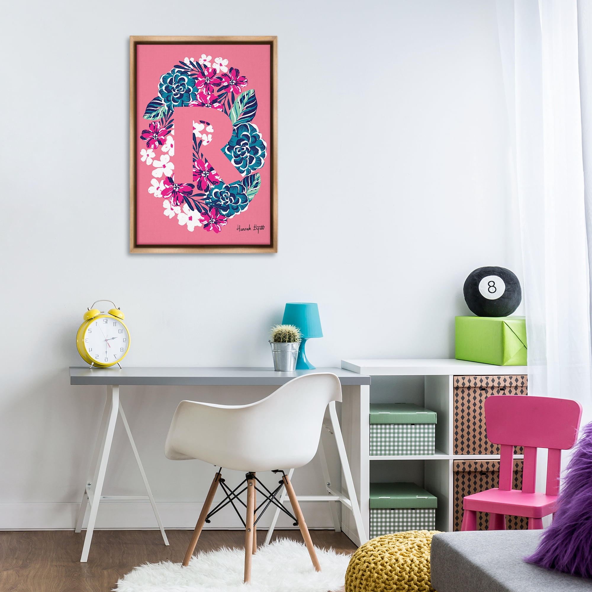 Stupell Industries Floral Bloom Letter R Botanical & Floral Painting Brown Floater Framed Art Print Wall Art, 21 x 31