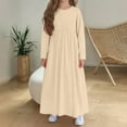 thumbnail image 5 of IVEYRTF Girls Fashion Long Sleeve Round Neck Solid Color Dress with Pockets Children's Casual Everyday Play Dresses for Big Kids Spring Fall(Beige,5 Years), 5 of 6