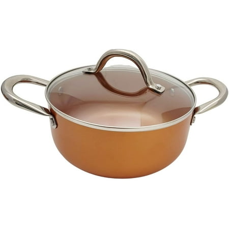 

Nonstick Copper Ceramic Dutch Oven Stew Soup Pot Braiser with Stainless Steel Handles & Vented Glass Lid 5 Qt