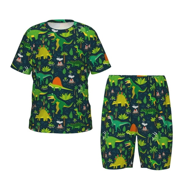 Balery Dinosaurs Conjunto de Pijama Infantil de Manga Corta con Estampado – Ropa de Dormir de Algodón Suave-Large