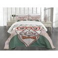 thumbnail image 3 of Ambesonne Colorful Quilted Bedspread Set 3 Pcs, Vintage Hipster Pugs, King Size, Multicolor, 3 of 5