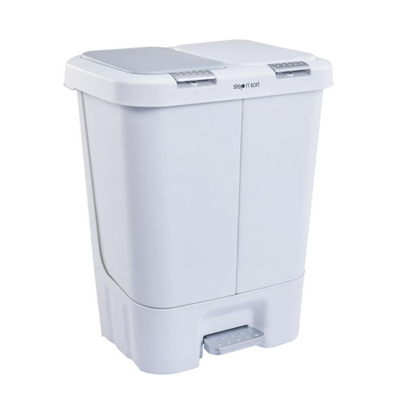 Step N’ Sort 40L Dual Trash & Recycling Bin – 2 x 20L Kitchen Garbage Can, Hands-Free Step Pedal, Dual Lid Opening, Soft-Close Lid, Removable Inner Bins, White