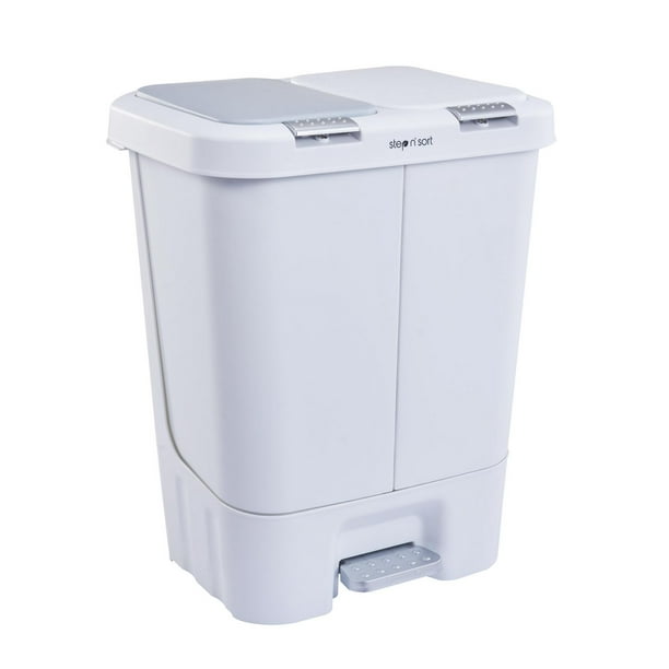 Poubelle à double compartiment, 2 x 30 L, avec pédale, couvercle à