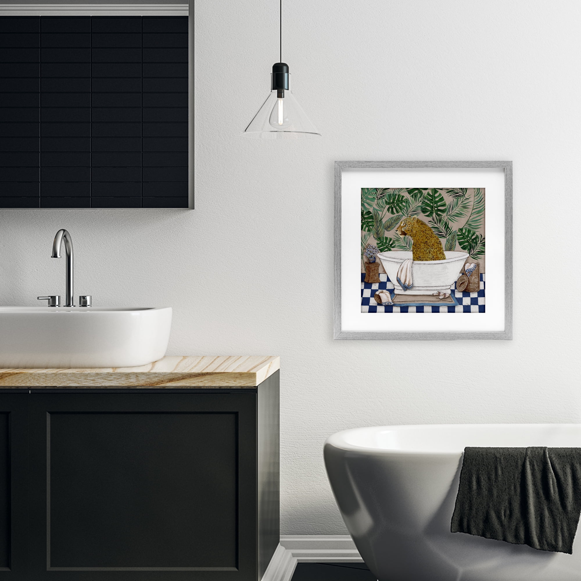 Stupell Industries Leopard in Tropical Bathtub Gray Framed Print Under Glass, design by Janet Tava
