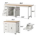 thumbnail image 5 of ChVans Extendable Rolling Kitchen Island Cart 47.1" to 89.6", Farmhouse Mobile Kitchen Island with Storage, 3 Drawers, Barn Doors & Side Spice Rack, Wheeled Kitchen Prep Table for Dining Room, 5 of 8