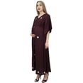 thumbnail image 6 of Bimba Women Brown Drawstring Maternity Sleepwear 3/4 Sleeve Moms Maxi Dress - 12, 6 of 8