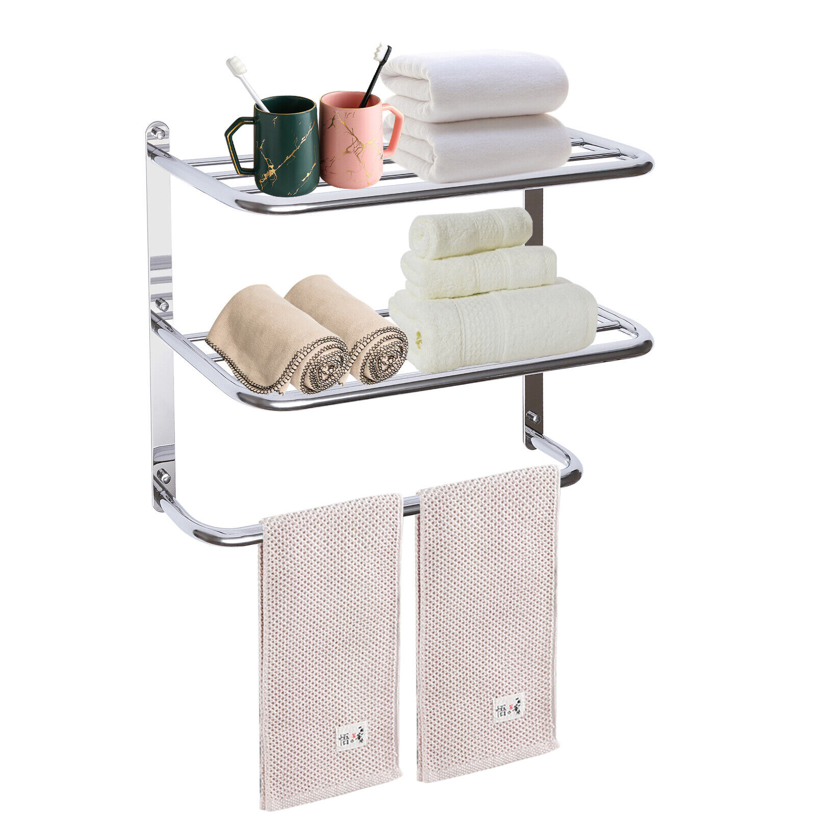 2-Tier Wall Mounted Towel Storage Rack - Satin Nickel — Home Zone