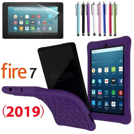 EpicGadget Amazon Fire 7 (2019) Silicone Case, Soft Lightweight Diamond Grid Silicone Cover Case For Amazon Fire 7 (9th Generation, 2019 Released) + 1 Stylus and 1 Screen Protector