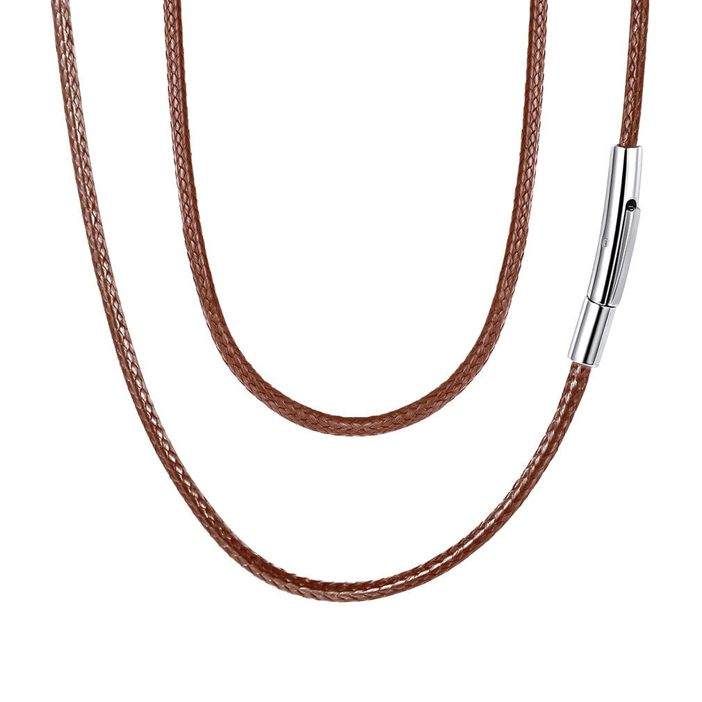 FaithHeart Braided Leather Cord Necklace 2MM Black Wax Rope Chain Jewelry for Men Women Brown