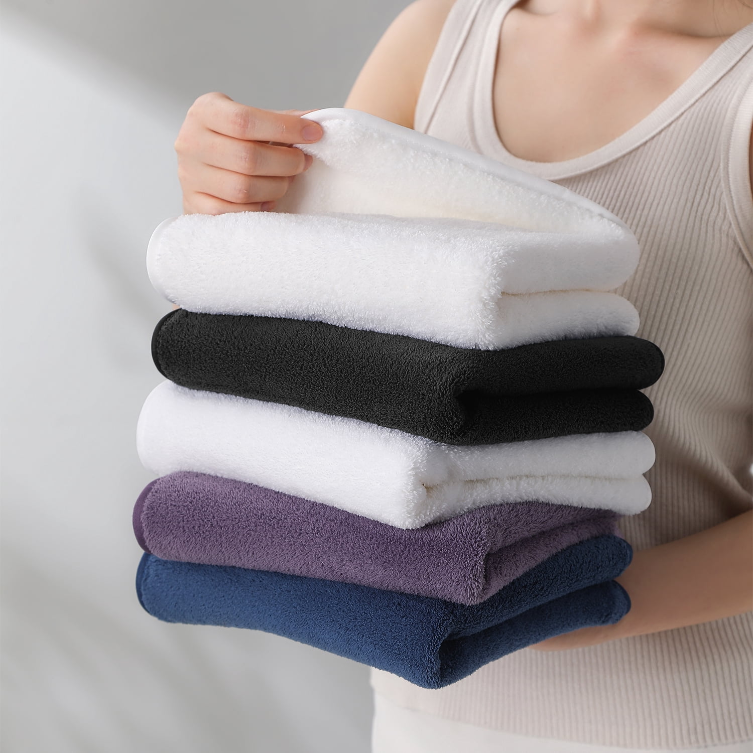 Jessy Home 12 Pack Black Hand Towel Set 16"x31" Soft Highly Absorbent Quick Dry Bathroom Bath Hand Towels Microfiber Plush Towels