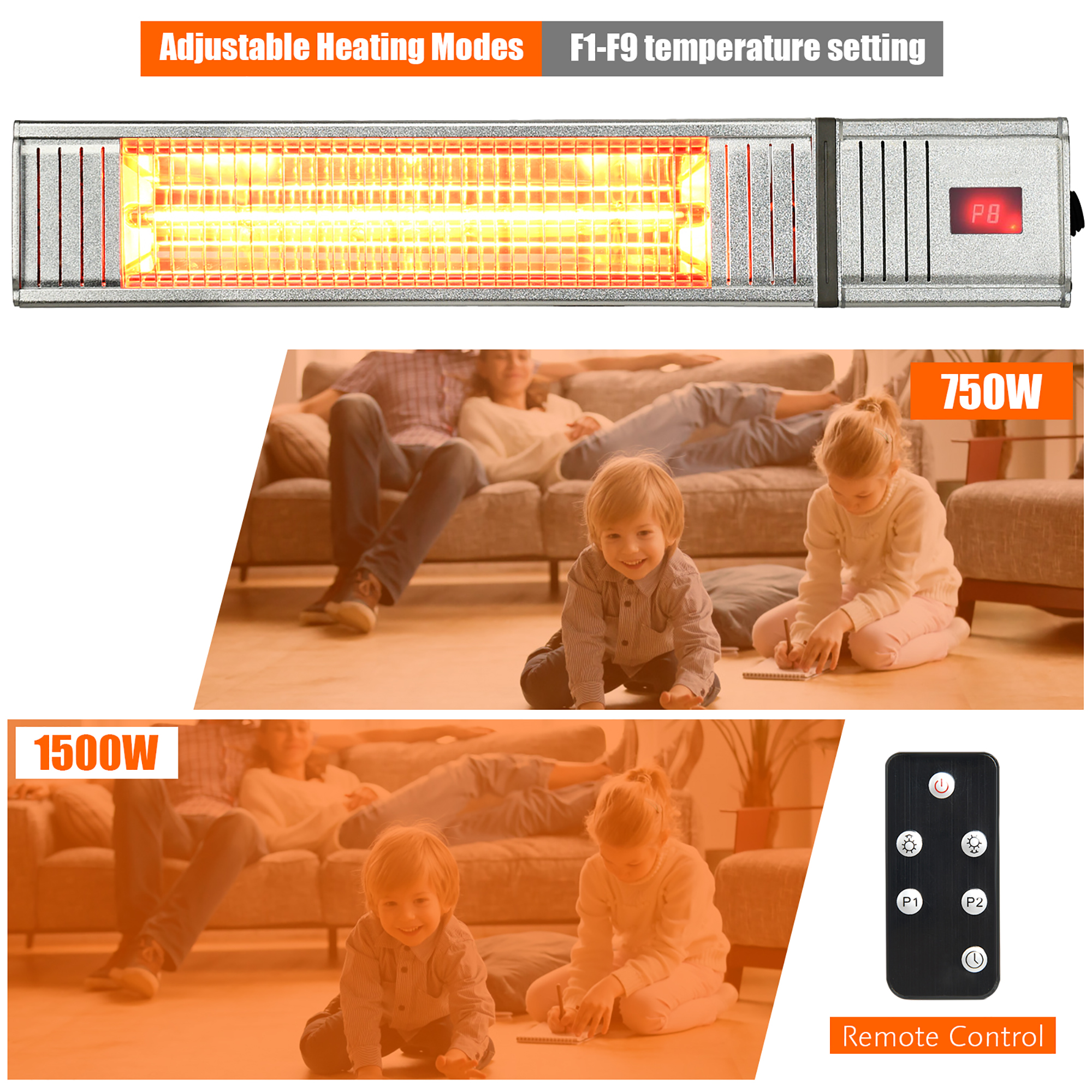 Costway 1500W Infrared Patio Heater w/ Remote Control & 24H Timer for Indoor Outdoor - image 4 of 10