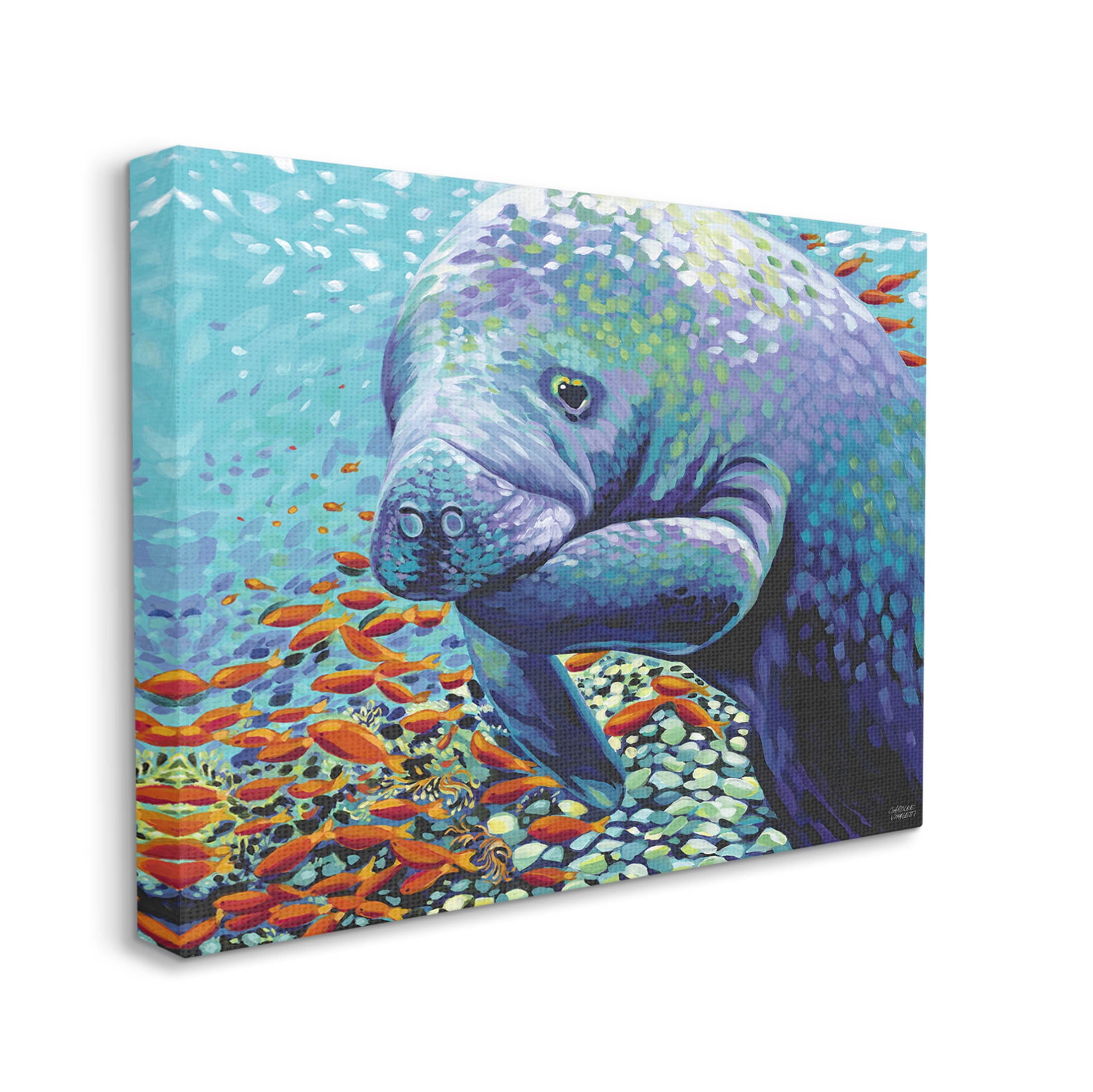 Stupell Industries Underwater Manatee Impressionist Painting Gallery Wrapped Canvas Print Wall Art, Design by Carolee Vitaletti