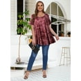 thumbnail image 4 of LATWIIV Women's Trendy Loose Pleated Tunic Solid Tops Puff Short Sleeve Tees Round Neck Leisure Shirts B-Wine_3X, 4 of 7