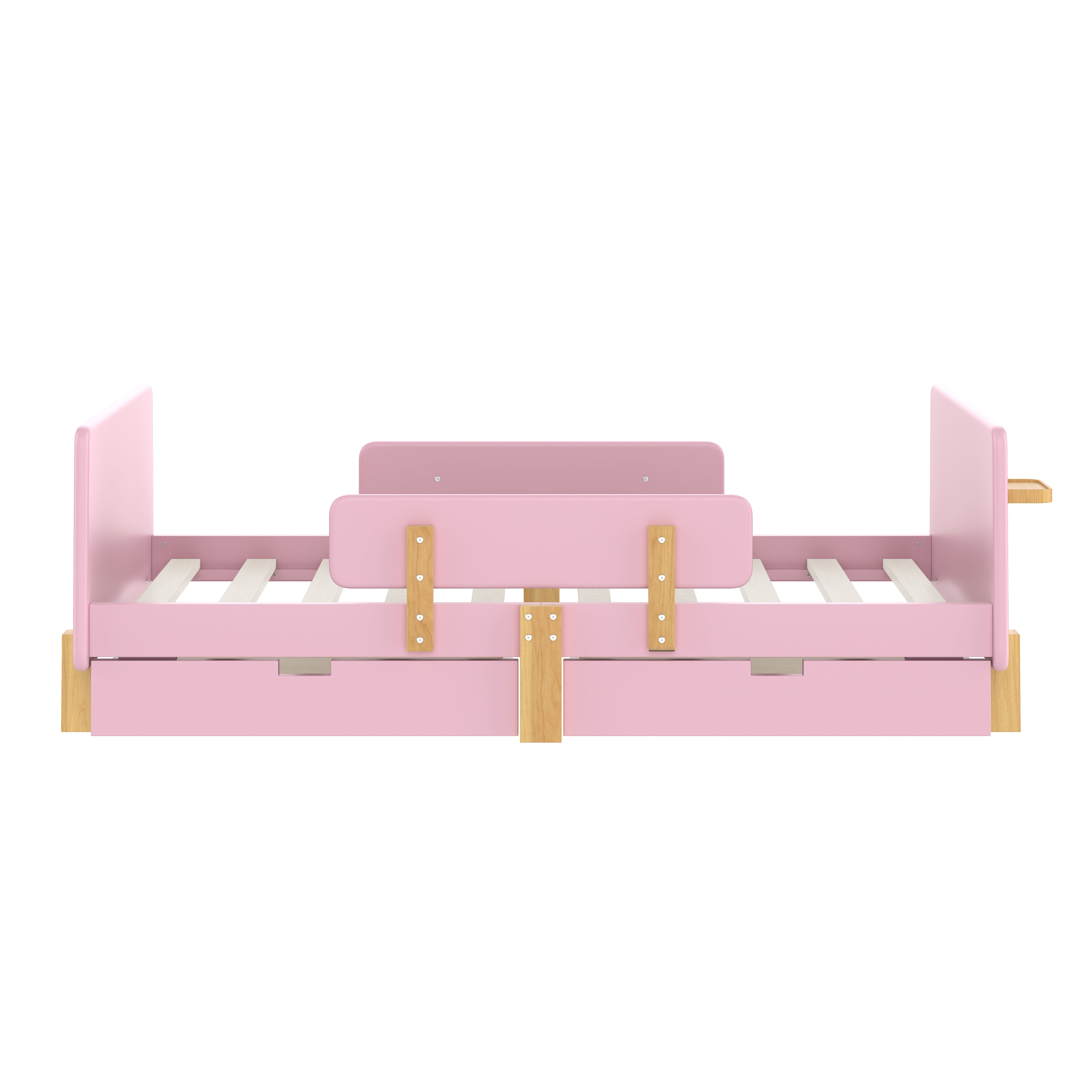 Yoneston Twin Size Kids Platform Bed with 2 Storage Drawers, Solid Wood Todder Bed Frame with Guardrails and Hooks for Boys Girls, Pink