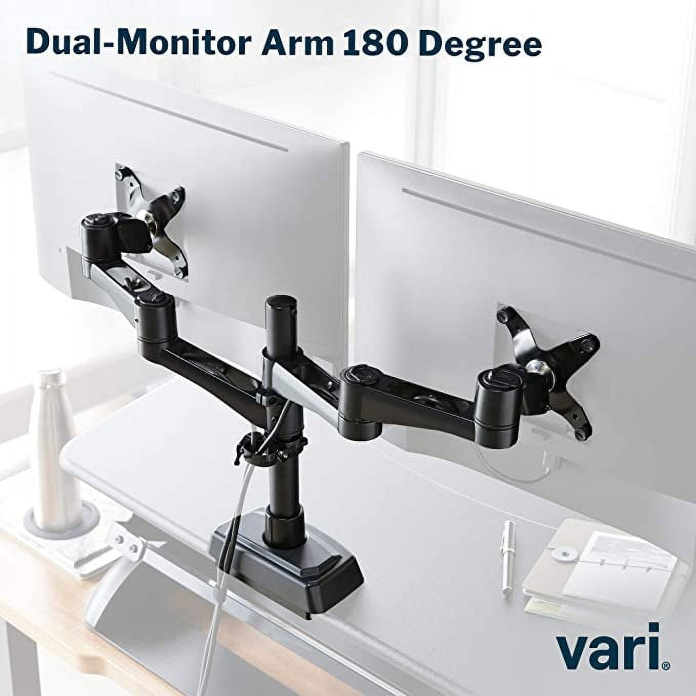 Vari Dual-Monitor Arm 180 Degree - Black Monitor Mount w/ 180 Degree Adjustment - Monitors up to 27 inches, 19.8 lbs