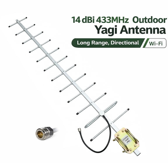 14dBi 433MHz Outdoor Yagi Antenna, Long-Range Directional Antenna for 433/315MHz IoT Devices, Weatherproof Aluminum, N-Female Connector