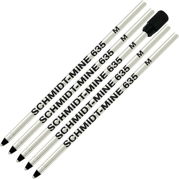 Schmidt 635 D1 Mine Ballpoint Refill - Black Ink - Medium Tip 0.7mm - Pack of 5 (Includes 1 Plastic End Cap)