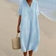 thumbnail image 1 of WILLBEST Coupes de Vinaigrette Ranch Individuelles Femmes Robe Décontractée Unie Manches Courtes Col en V avec Poches Robe Longue Ample, 1 of 5