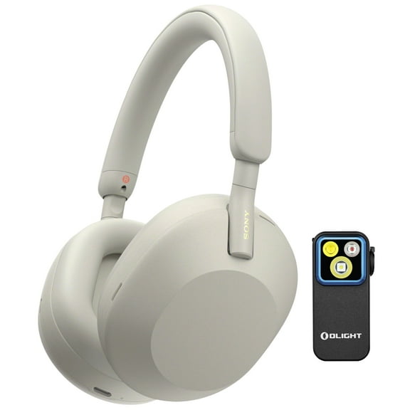 Sony WH-1000XM5 Wireless Noise Canceling Over-Ear Headphones (Silver) Bundle with Rechargeable Clamp-On Light (2 Items)