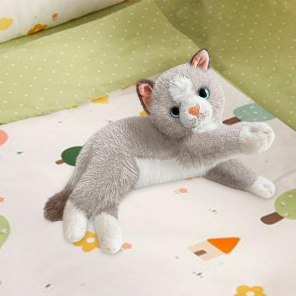 Juguete de peluche de realista para niños, regalo de dibujos animados abrazable, gatito de peluche y realista para sofá, dormitorio, hogar, Raíz de loto blanca