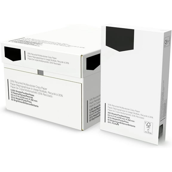 30% Recycled Multipurpose Copy Printer Paper, 8.5 x 11 Inches, 20 lb, 3 Ream, (1,500 Sheets), 92 Bright, White