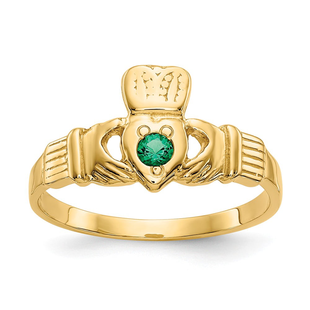 Diamond2Deal 14k Yellow Gold Green Cubic Zirconia Claddagh Ring Size 6 Fine Jewelry Ideal Gifts for Women 