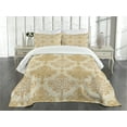 thumbnail image 3 of Ambesonne Vintage Quilted Bedspread Set 3 Pcs, Baroque Curved Flowers, Queen Size, Cream Pale Brown, 3 of 5